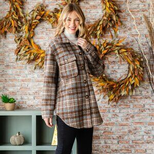 Plaid Brown and Cream Women's Coat